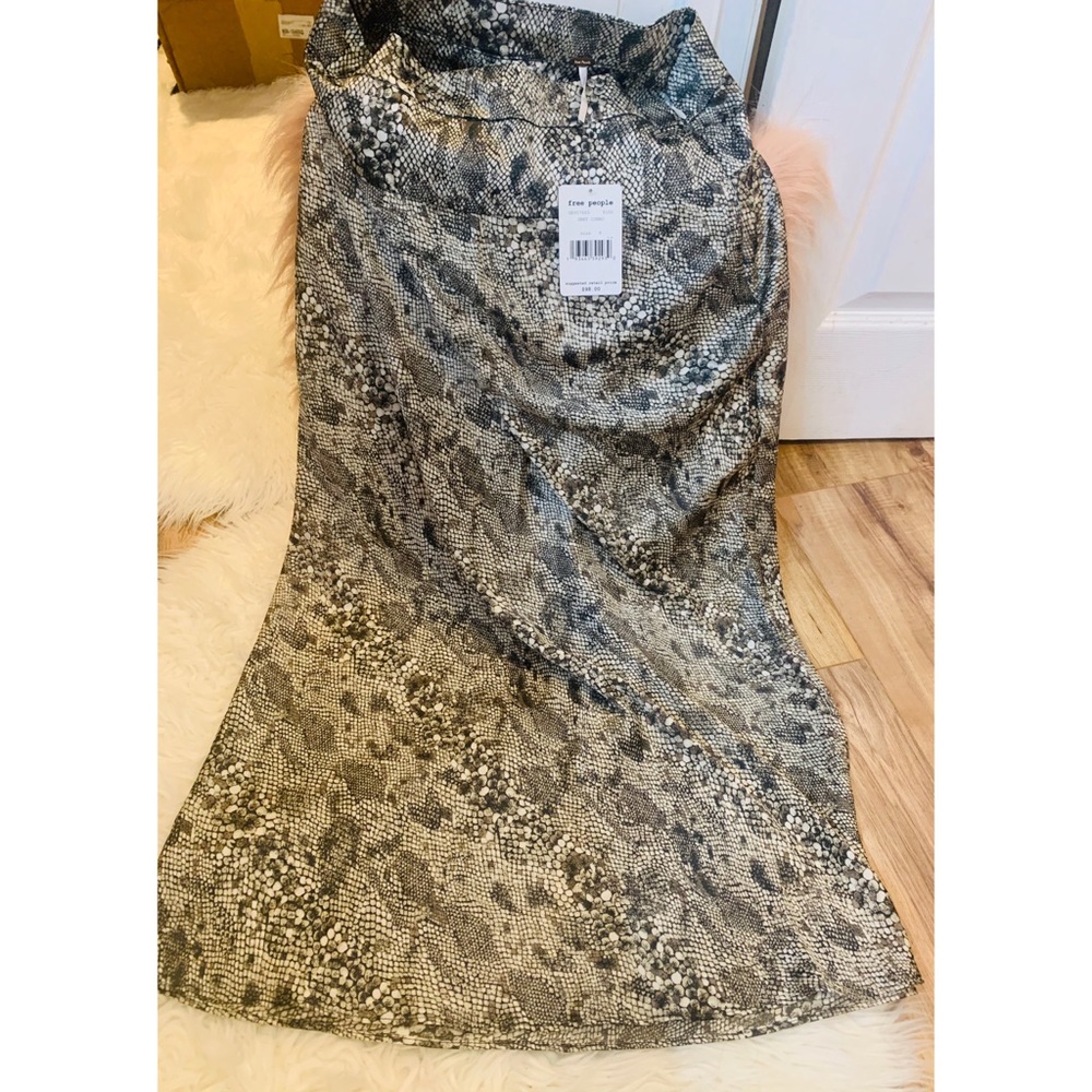Normani Gray Satin Snake Print Ankle Midi Skirt